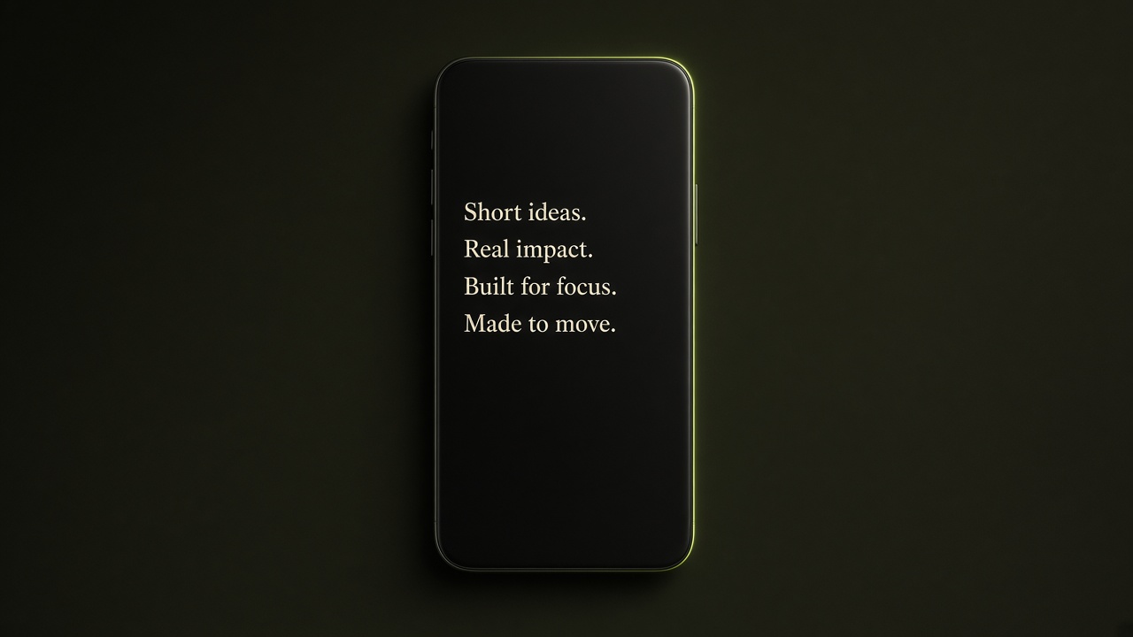 A phone with a lime edge on a dark background, showing four short lines of text.